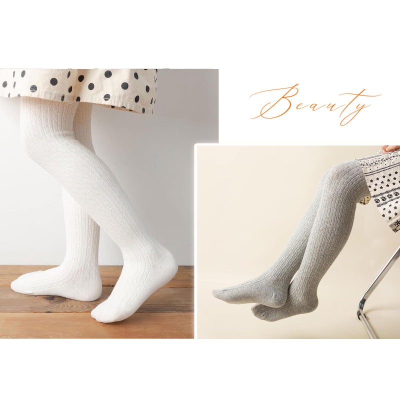 CHUNG Toddlers Little Girls Autumn Winter Cotton Footed Tights Stretchy Soft School Leggings Stockings, 7-8Y, PnkWtGray - Image 3
